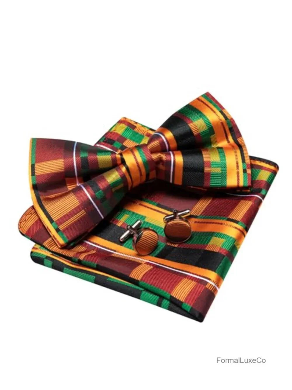 Mens Pre-Tied Paisley Bow Tie Set with Handkerchief & Cufflinks Silk